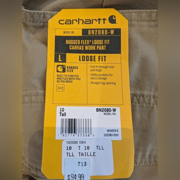 Carhartt Women's Rugged Flex Loose Fit Canvas Work Pant, Khaki, 10 Tall - Picture 9 of 14